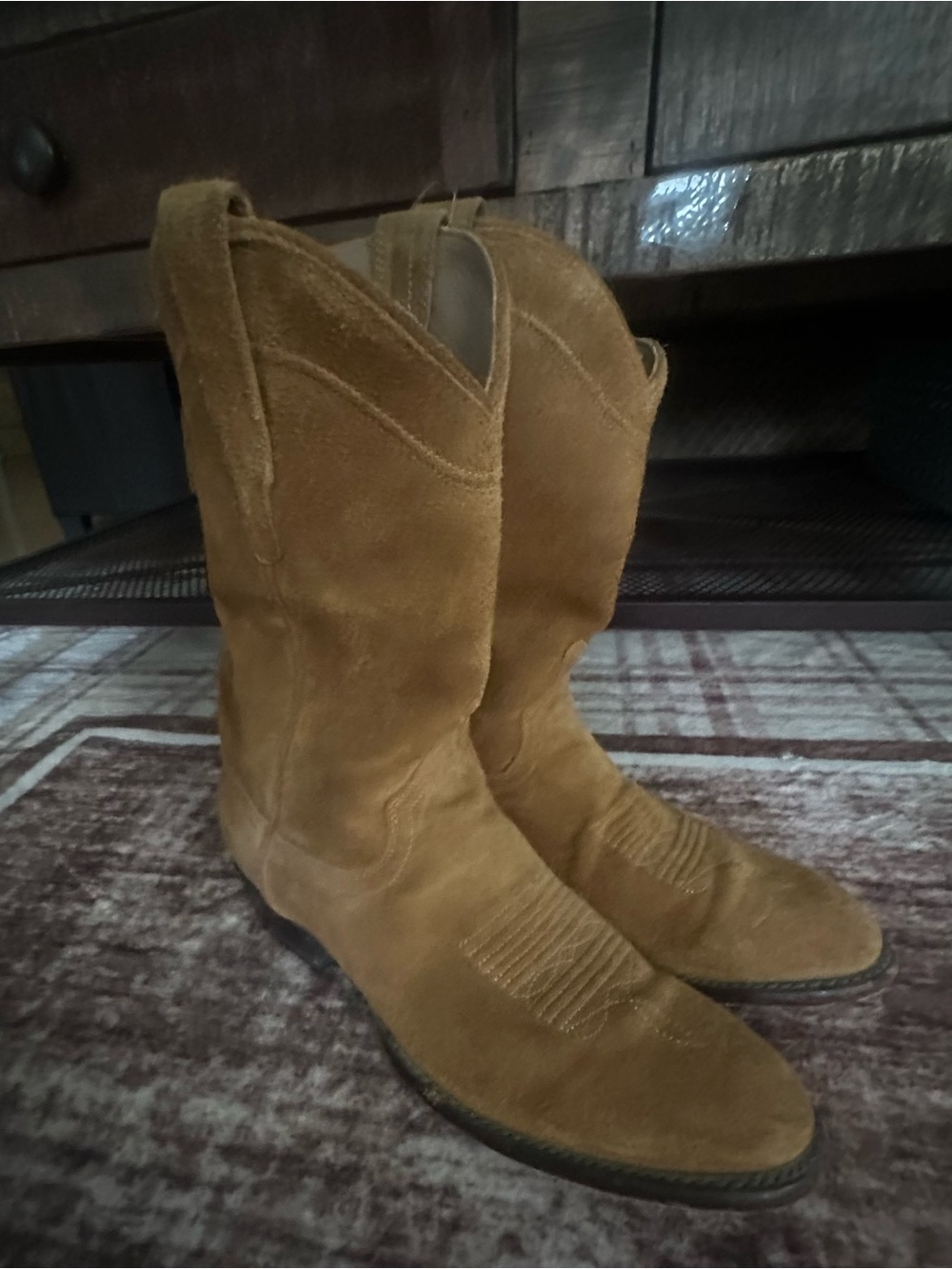 Tecovas Men's Suede Cowboy Boots in Chestnut Tan size 10